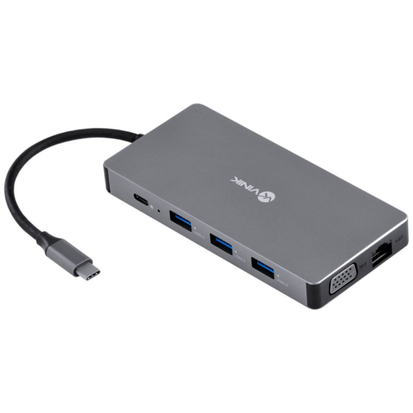 Hub Usb Tipo-C 10 Em 1 - 3X Usb 3.0 + Cartão Sd Tf + Hdmi + Vga + Áudio P2 + Rj45 + Power Delivery (Pd) 60W - Hc-10