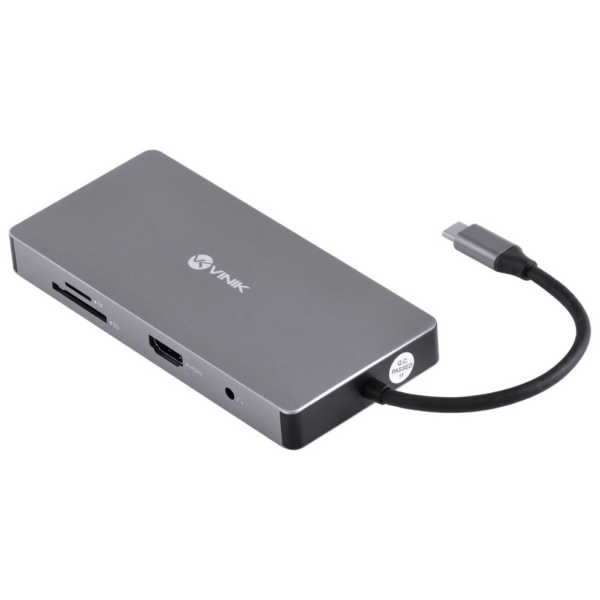 Alternative view of Hub Usb Tipo-C 10 Em 1 - 3X Usb 3.0 + Cartão Sd Tf + Hdmi + Vga + Áudio P2 + Rj45 + Power Delivery (Pd) 60W - Hc-10