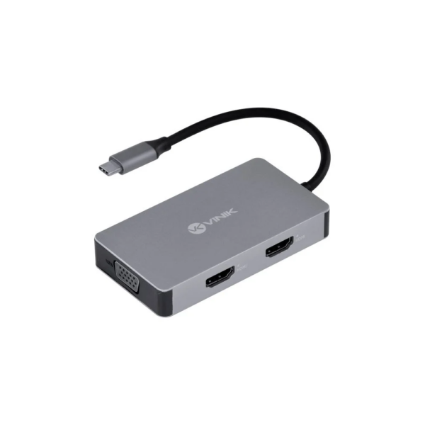 Hub Usb Tipo-C 5 Em 1 Com 2X Hdmi + Vga + Usb 3.0 + Power Delivery (Pd) 60W - Hc-5Vga