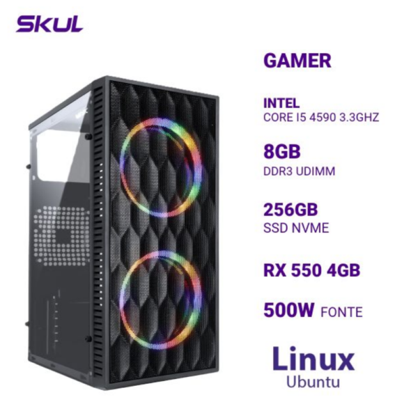 Computador 5000 Core I5 4590 3.3Ghz Mem 8Gb Ddr3 Ssd 256Gb Nvme Rx 550 4Gb Fonte 500W Linux Ubuntu