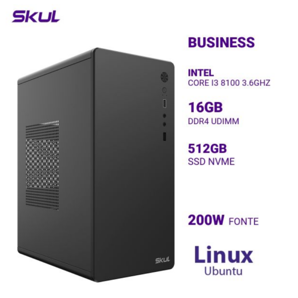 Computador B300 Core I3 8100 3.6Ghz Mem 16Gb Ddr4 Ssd 512Gb Nvme Fonte 200W Linux Ubuntu