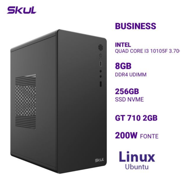 Computador B300 Quad Core I3 10105F 3.70Ghz Mem 8Gb Ddr4 Ssd 256Gb Nvme Gt 710 2Gb Fonte 200W Linux Ubuntu