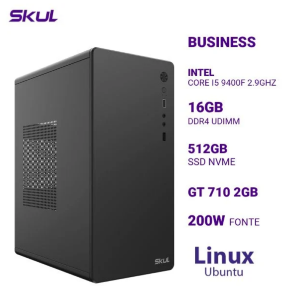 Computador B500 Core I5 9400F 2.9Ghz Mem 16Gb Ddr4 Ssd 512Gb Nvme Gt 710 2Gb Fonte 200W Linux Ubuntu