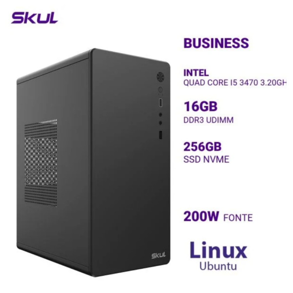 Computador B500 Quad Core I5 3470 3.20Ghz Mem 16Gb Ddr3 Ssd 256Gb Nvme Fonte 200W Linux Ubuntu