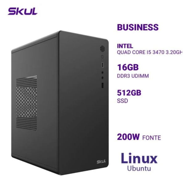 Computador B500 Quad Core I5 3470 3.20Ghz Mem 16Gb Ddr3 Ssd 512Gb Fonte 200W Linux Ubuntu