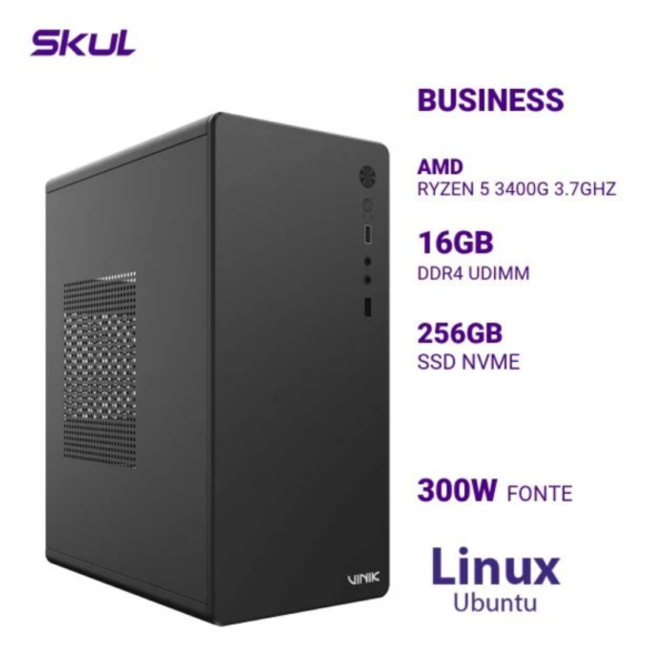 Computador B500 Ryzen 5 3400G 3.7Ghz Mem 16Gb Ddr4 Ssd 256Gb Nvme Fonte 300W Linux Ubuntu