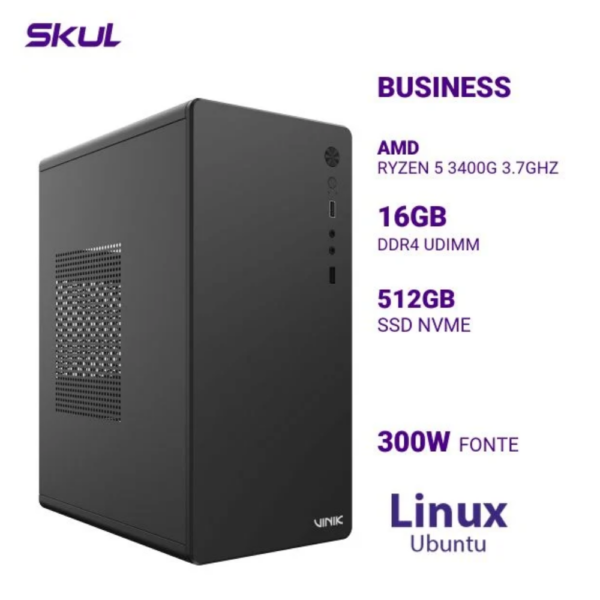 Computador B500 Ryzen 5 3400G 3.7Ghz Mem 16Gb Ddr4 Ssd 512Gb Nvme Fonte 300W Linux Ubuntu