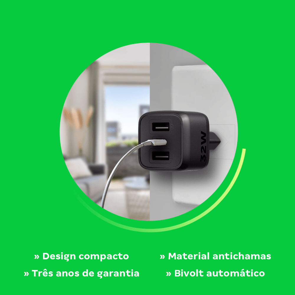 Carregador Ultrarrapido 32W C/ 3 Portas Usb (2 Usb-A + 1 Usb-C) Gan Ec12 4820192 - Imagem 4