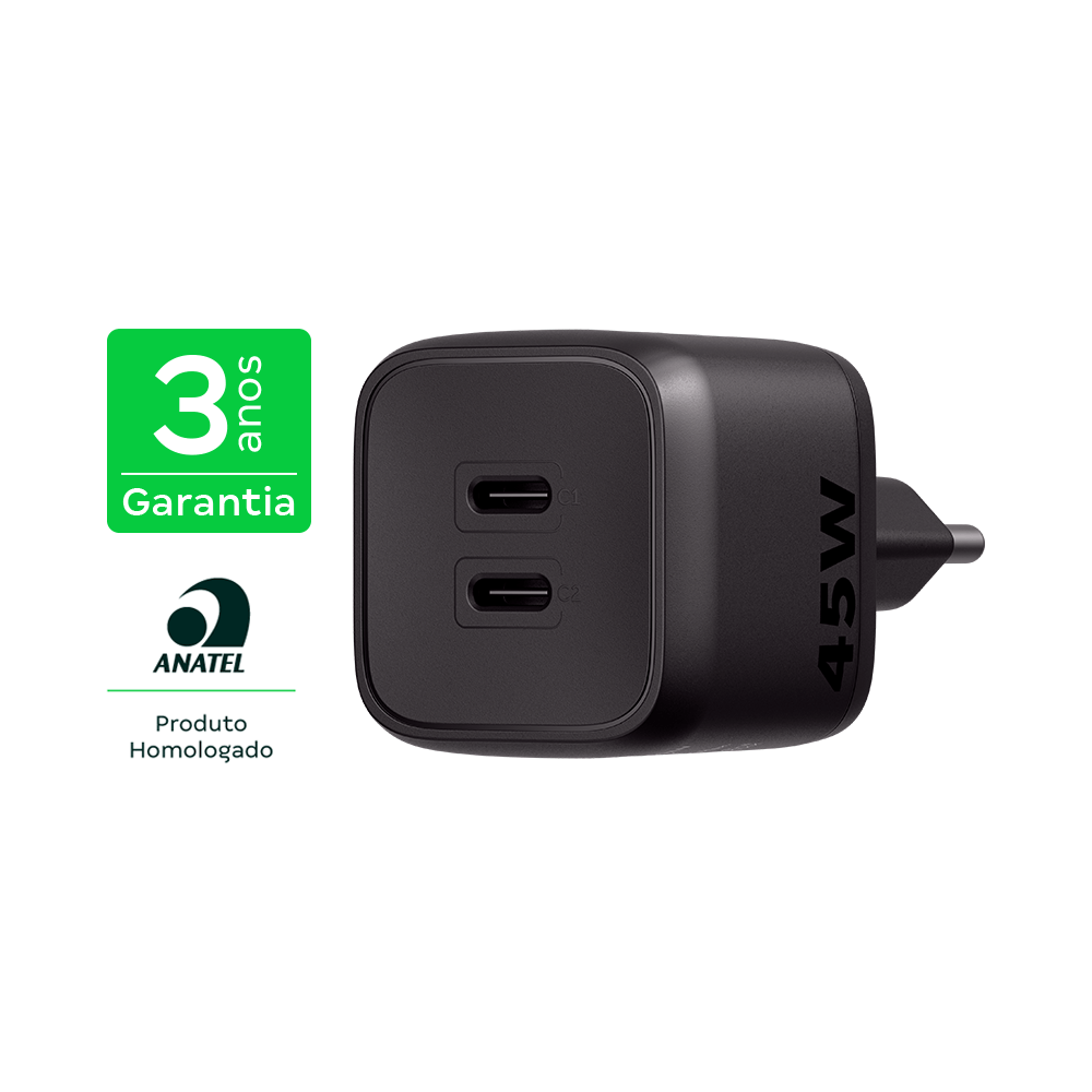 Carregador Ultrarrapido 45W C/ 2 Portas Usb-C Gan Ec20 4820191 - Imagem 4