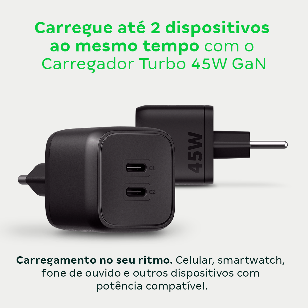 Carregador Ultrarrapido 45W C/ 2 Portas Usb-C Gan Ec20 4820191 - Imagem 7