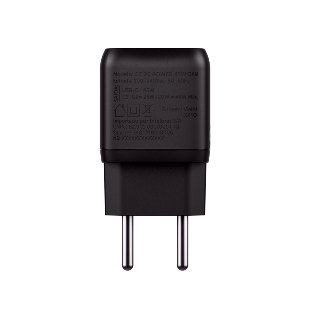 Carregador Ultrarrapido 45W C/ 2 Portas Usb-C Gan Ec20 4820191 - Imagem 3