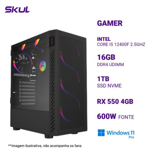 Computador 5000 Core I5 12400F 2.5Ghz Mem 16Gb Ddr4 Ssd 1Tb Nvme Rx 550 4Gb Fonte 600W 80 Plus White Windows 11 Pro