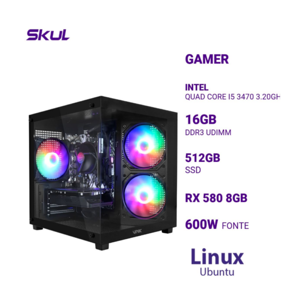 Computador 5000 Quad Core I5 3470 3.20Ghz Mem 16Gb Ddr3 Ssd 512Gb Rx 580 8Gb Fonte 600W Linux Ubuntu