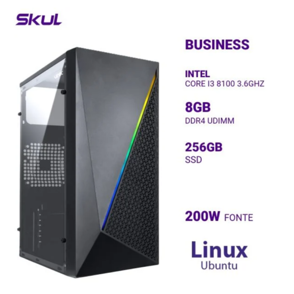 Computador B300 Core I3 8100 3.6Ghz Mem 8Gb Ddr4 Ssd 256Gb Fonte 200W Linux Ubuntu