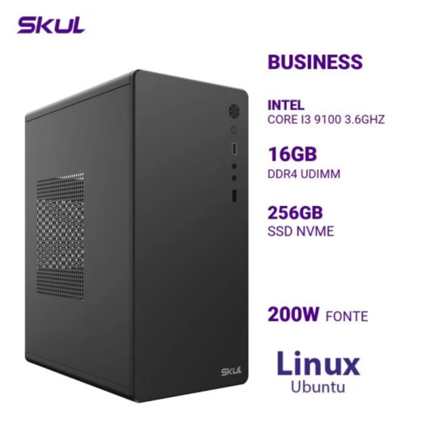 Computador B300 Core I3 9100 3.6Ghz Mem 16Gb Ddr4 Ssd 256Gb Nvme Fonte 200W Linux Ubuntu