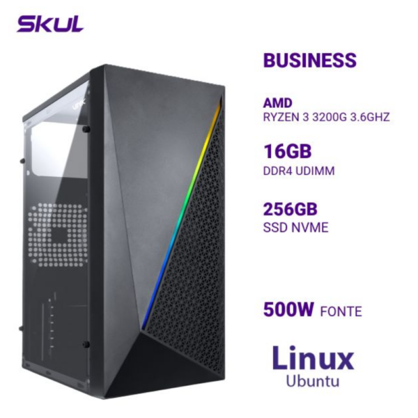 Computador B300 Ryzen 3 3200G 3.6Ghz Mem 16Gb Ddr4 Ssd 256Gb Nvme Fonte 500W Linux Ubuntu