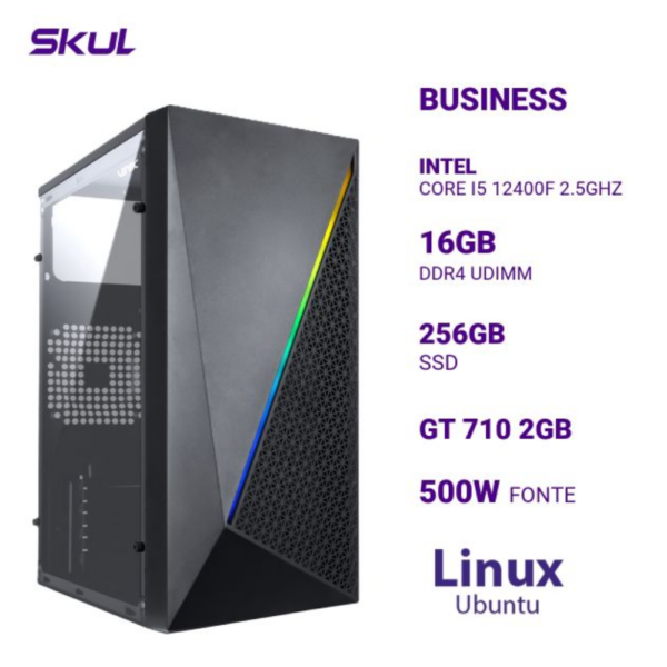 Computador B500 Core I5 12400F 2.5Ghz Mem 16Gb Ddr4 Ssd 256Gb Gt 710 2Gb Fonte 500W Linux Ubuntu