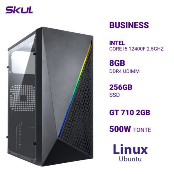 Computador B500 Core I5 12400F 2.5Ghz Mem 8Gb Ddr4 Ssd 256Gb Gt 710 2Gb Fonte 500W Linux Ubuntu
