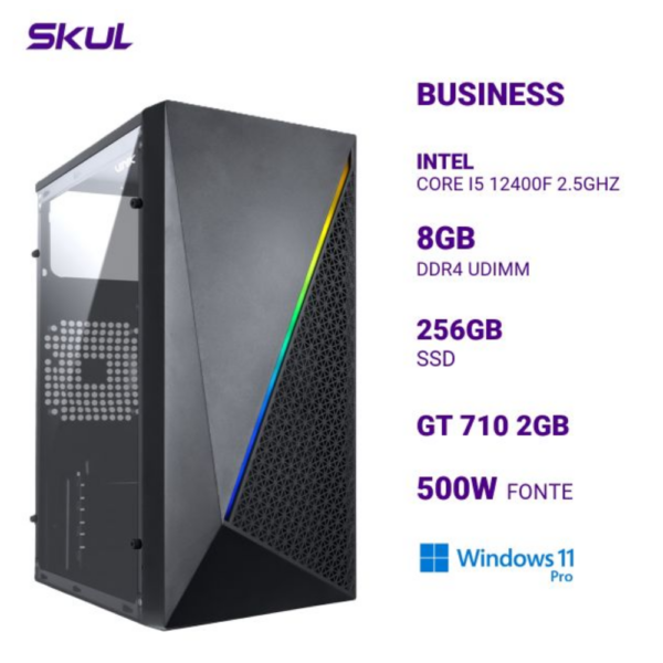 Computador B500 Core I5 12400F 2.5Ghz Mem 8Gb Ddr4 Ssd 256Gb Gt 710 2Gb Fonte 500W Windows 11 Pro