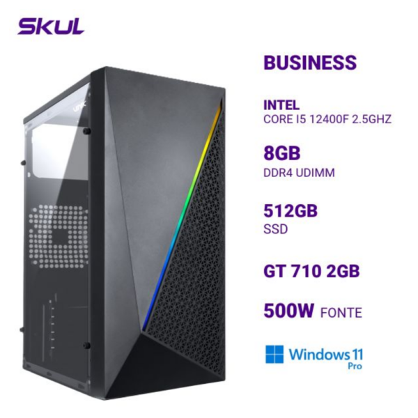 Computador B500 Core I5 12400F 2.5Ghz Mem 8Gb Ddr4 Ssd 512Gb Gt 710 2Gb Fonte 500W Windows 11 Pro