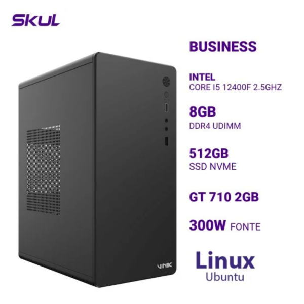 Computador B500 Core I5 12400F 2.5Ghz Mem 8Gb Ddr4 Ssd 512Gb Nvme Gt 710 2Gb Fonte 300W Linux Ubuntu
