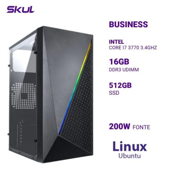 Computador B700 Core I7 3770 3.4Ghz Mem 16Gb Ddr3 Ssd 512Gb Fonte 200W Linux Ubuntu